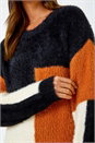 Rust Fluffy Colour Block Longline Jumper, Image 5 of 5