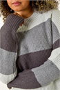 Grey Curve Colour Block Stripe Knit Jumper, Image 5 of 5