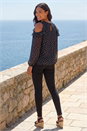 Black Spot Print Frill Cold Shoulder Top, Image 3 of 4