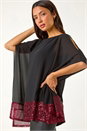Red Sequin Hem Contrast Tunic Top, Image 2 of 5