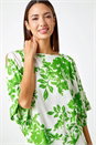 Green Floral Print Cold Shoulder Top, Image 4 of 5