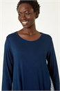 Navy  Animal Print Contrast Mesh Hem Stretch Top, Image 4 of 5