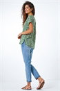 KHAKI Abstract Print Button Detail V-Neck Top, Image 3 of 5