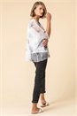 Grey Mesh Overlay Leaf Print Top, Image 2 of 4