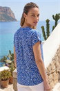 Royal Blue Speck Print V-Neck Button Top, Image 3 of 4