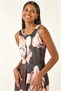 Chocolate Floral Print Premium Stretch Midi Dress, Image 4 of 5