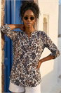 Taupe Animal Print Stretch Blouse, Image 2 of 4