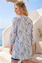 Blue Leaf Print Wrap Hem Tunic Top, Image 3 of 4
