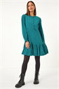 Teal Corduroy Button Detail A-Line Dress, Image 2 of 5