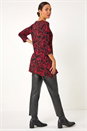 Red Leaf Print Stretch Tunic Top, Image 2 of 5
