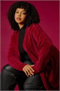 Red Curve Textured Chenille Knit Cardigan, Image 1 of 7