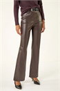 Chocolate Faux Leather Bootcut Full Length Trouser, Image 1 of 5