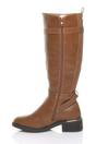 Tan AJVANI Tan Stretchy Elastic Zip Calf Biker Knee Boots, Image 3 of 5