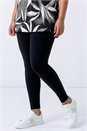 Black Curve Stretch Plain Elastic Waist Leggings, Image 3 of 5