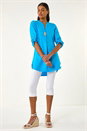 Blue V-Neck Button Detail Top, Image 2 of 5