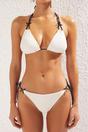 White Contrast Triangle Bikini Set with Tie Side Bottom and Halterneck, Image 3 of 4