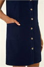 Navy  Cotton V-Neck Button Pocket Dress, Image 6 of 6