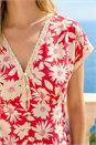 Red Floral Print Lace Trim Top, Image 4 of 4