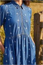 Denim Embroidered Zip Detail Dress , Image 4 of 4