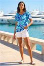 Royal Blue Textured Print Notch Neck Top, Image 2 of 4