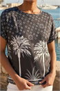 Black Palm Print Jersey Back Top, Image 4 of 4