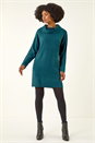 Teal Roll Neck Knitted Jumper Dress, Image 2 of 5