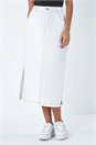 Natural  Dusk Cotton Denim Side Split Midi Skirt, Image 4 of 7