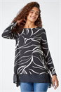 Black Leaf Print Chiffon Hem Stretch Top , Image 1 of 5