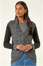 Charcoal Textured Knit Wrap Cardigan, Image 1 of 5