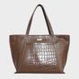 Tan 'AGNES' Croc Embossed Real Leather Designer Tote Bag, Image 1 of 6