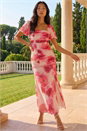 Pink Petite Floral Print Ruched Midi Dress, Image 1 of 4