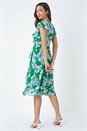 Green Floral Print Chiffon Frill Wrap Midi Dress, Image 3 of 5