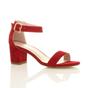 Red AJVANI Red Mid Block Heel Ankle Strap Sandals, Image 1 of 6