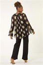 Black Floral Jacquard Frill Buttoned Blouse, Image 3 of 5