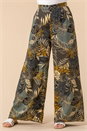Green Tropical Print Elastic Waist Wide Leg Trouser, Image 1 of 4