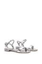 Silver XY LONDON Silver 'Hallie' Open Toe Flat Strappy Sandals With Ankle Strap, Image 4 of 5
