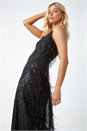 Black Dusk Sequin Tassel Midi Stretch Dress, Image 1 of 5