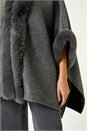 Grey Textured Faux Fur Trim Cape, Image 5 of 5