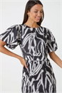 Black Abstract Print Ruched Stretch Dress , Image 4 of 5