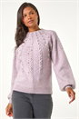 Lavender Faux Pearl Cable Knit Jumper, Image 4 of 5