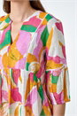 Orange Abstract Ladder Lace Cotton V-Neck Smock Top, Image 5 of 5