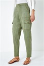 Sage Casual Elastic Waist Cargo Stretch Trousers, Image 4 of 7