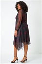 Black Curve Floral Mesh Overlay Wrap Dress, Image 3 of 5