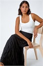 Black Crinkle Textured Elastic Waist A Line Midi Skirt, Image 5 of 5