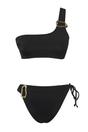 Black One Shoulder Bikini Set with Hardware Detail and Tie Side Bottom, Image 2 of 4