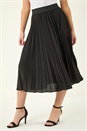 Black Petite Pleated Elastic Waist Midi Skirt, Image 1 of 5