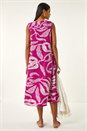 Magenta Leaf Print Shift Midi Dress, Image 3 of 5
