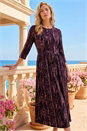 Plum Abstract Print Stretch Midi Dress, Image 2 of 4