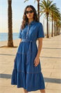 Denim Button Detail Tiered Midi Dress, Image 2 of 4