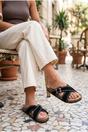 Black iKrush Black Ruby Womens Studded Criss Cross Slide Sandals, Image 1 of 4